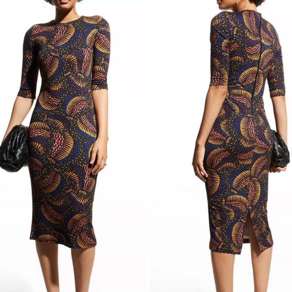 FARM Rio bodycon jersey Midi dress wild bananas M medium